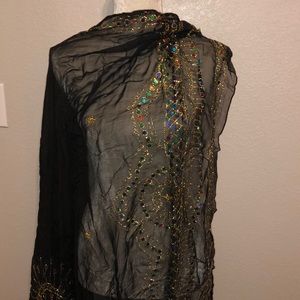 Black sheer, rainbow sequin & gold thread accent